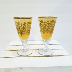 Medici Italy Interglass Cordial Goblet Glasses Gold Tone Rim - RARE FIND *READ*